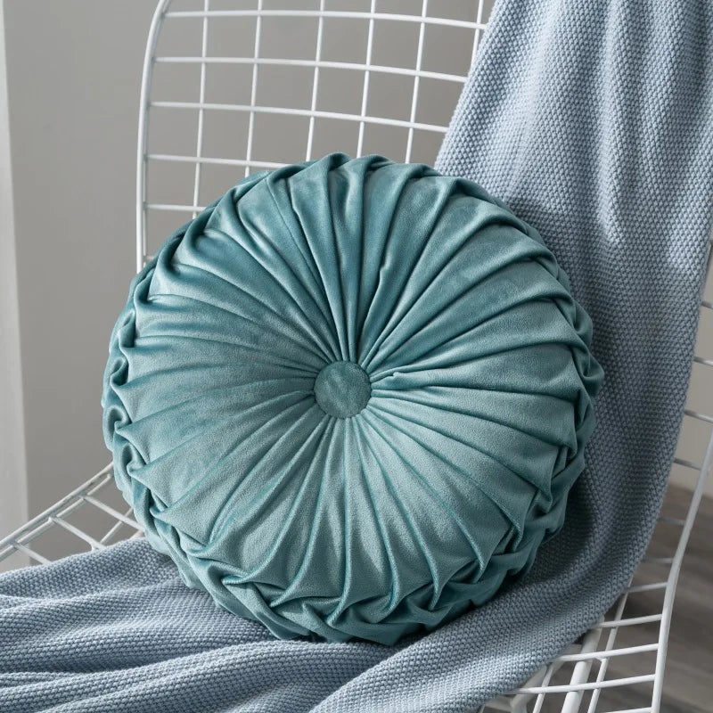 Velvet Round Pumpkin Shape Solid Throw Pillows/Colors-Beige/ Red/ Coffee/ Lake Blue/Navy Blue
