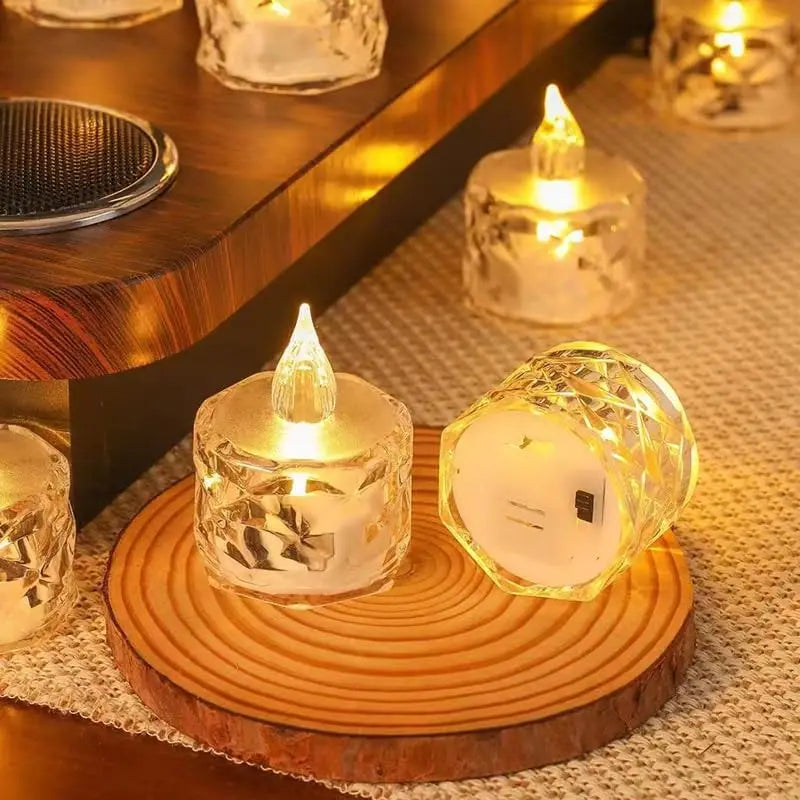 LED Plastic No Flame Crystal Transparent Shell 48 Hour Long-Lasting Button Battery-Driven Round Clear Warm White Battery-Powered Night Lights