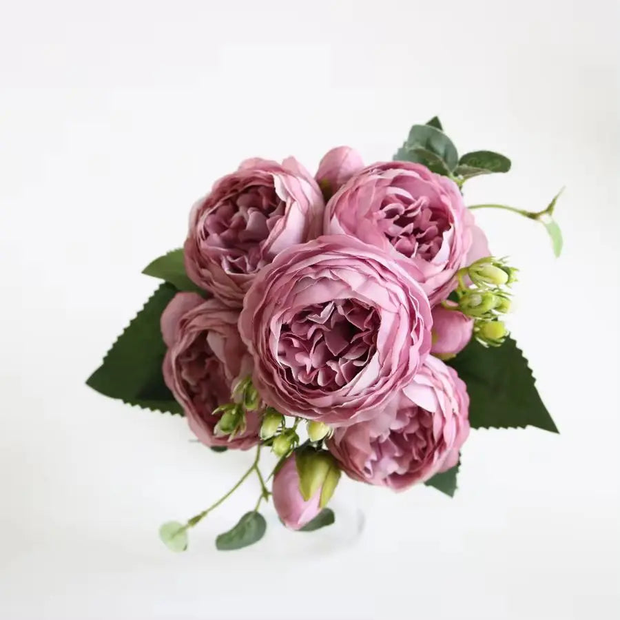 Artificial Floral Rosales Silk-Plastic-Wire Peony Rose Bouquets