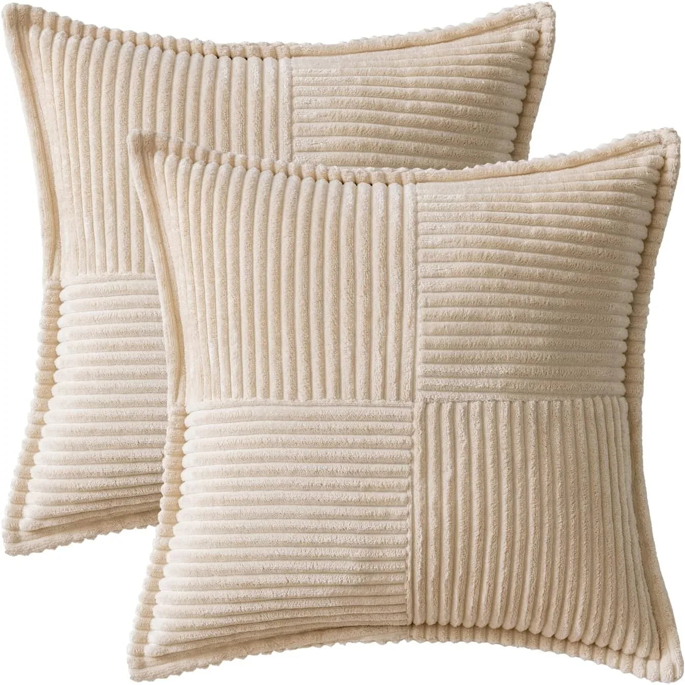 Polyester Corduroy Striped Throw Pillows COVERS/ Concealed Zipper/Colors-Beige/Green/Cream White/ Light Brown/Orange/Dark Green/ Pink/ Red/Black/Gray/Blue Green