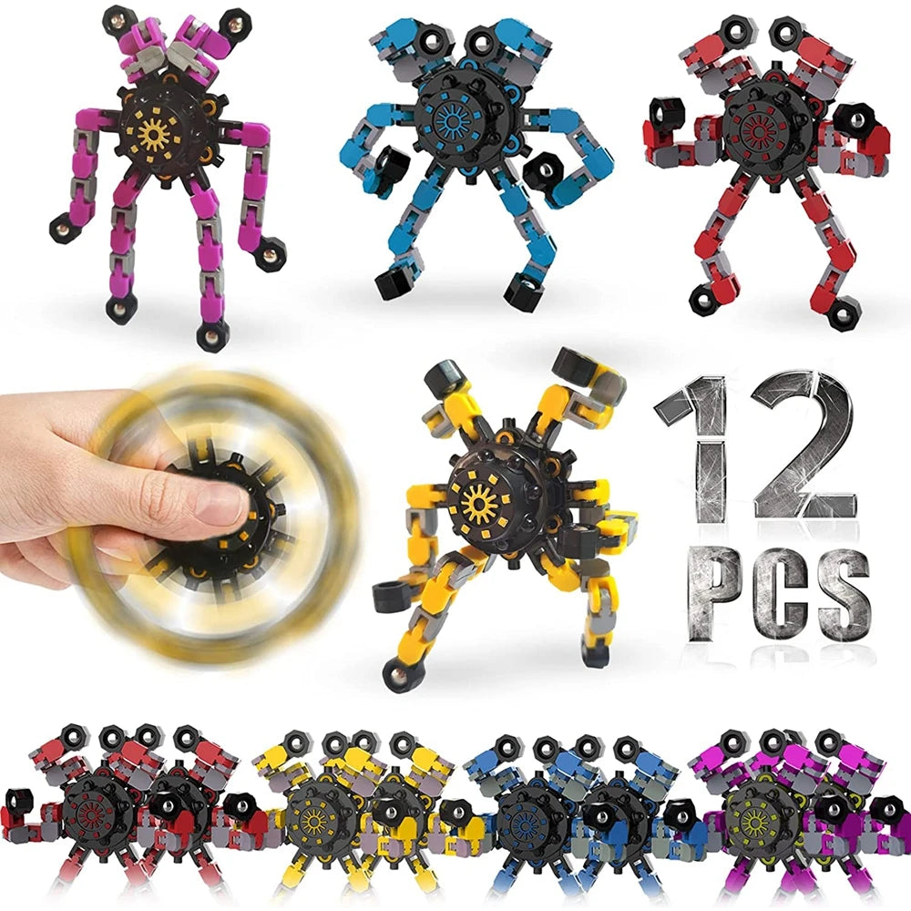 12-16 PCS Plastic DTY Funny Adjustable Transformable Mini Robotic Fingertip Spinners Foldable Anxiety-Stress Relief Fidget Toys/Ages: 13-18 Years Old Adults/Color-Black/Yellow/Multicolor