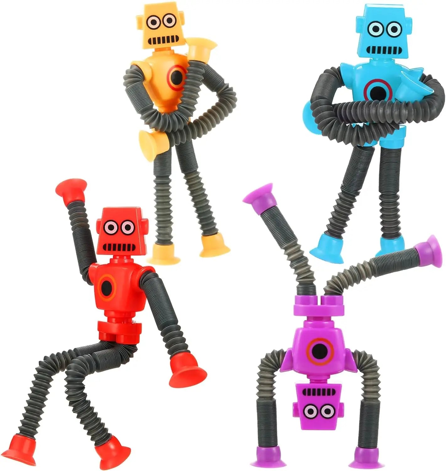 4 PCS Set Plastic Multicolor Suction Cup Funny Robot Telescopic Stretchable Anxiety-Stress Relief Fidget Toys/Ages: 9-18 Years Old Adult/Multicolor/Animal