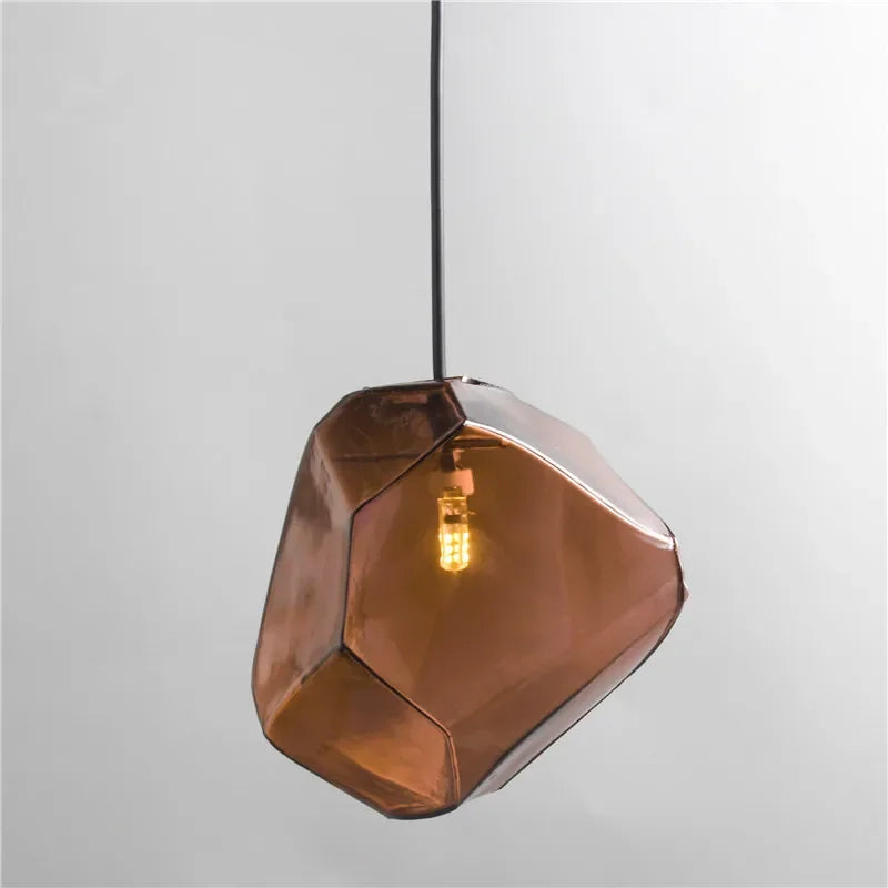 Indoor ART DECO Colorful LED Stone Shape Glass Cord Pendant Ceiling Light Fixtures/ Colors-Red/Blue/Brown/Yellow/Clear
