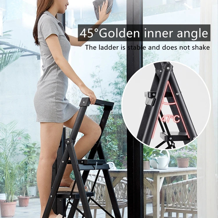 4 Tiers Lightweight Anti-Slip Folding Carbon Stainless Steel Portable Step Stool Ladders/ 3 Steps/ 4 Steps/Colors-Black/Red