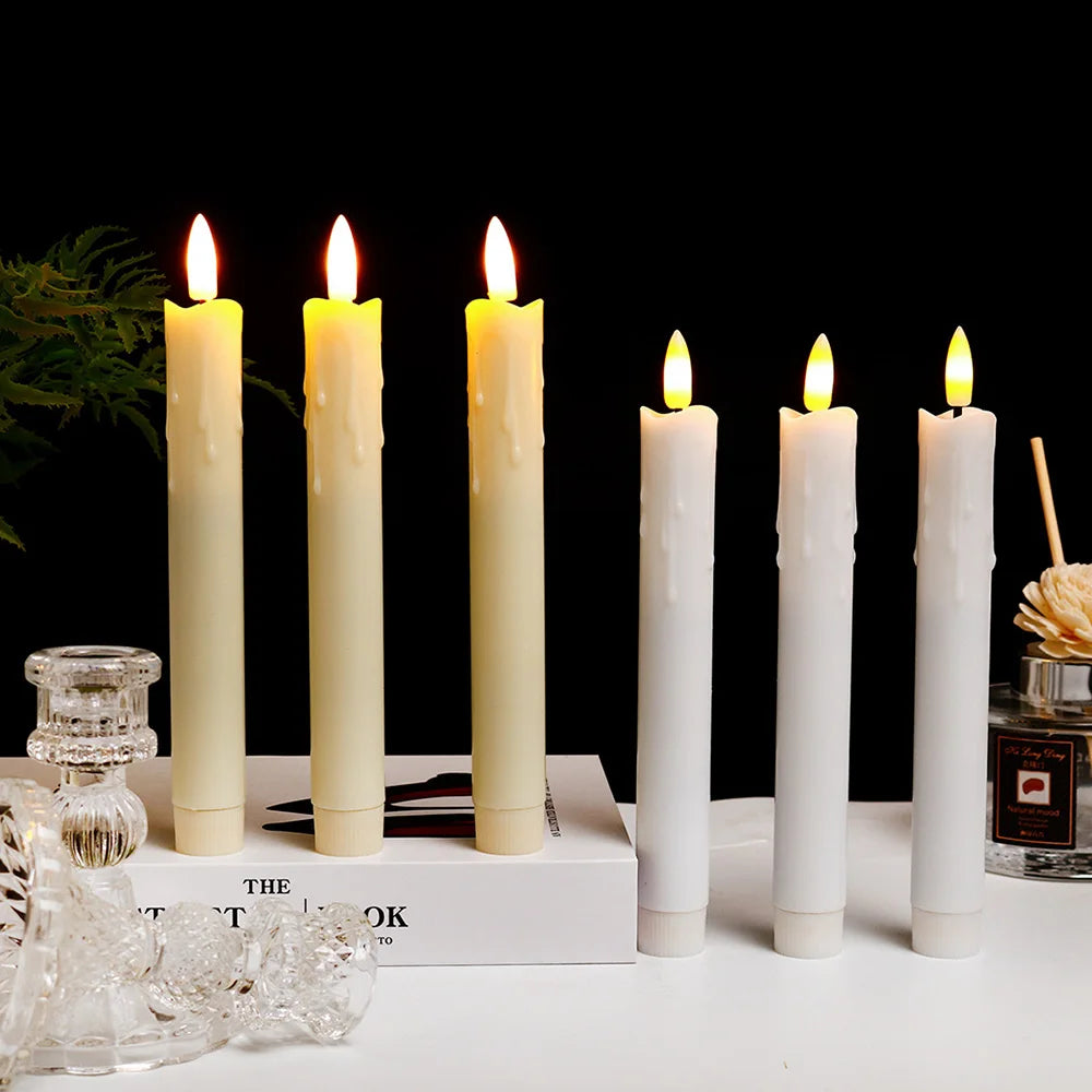 2 PCS Plastic White LED 3D Wick Flameless Electric Taper Round Cylindrical Realistic Candlestick Candles/2 AA Battery Not Included