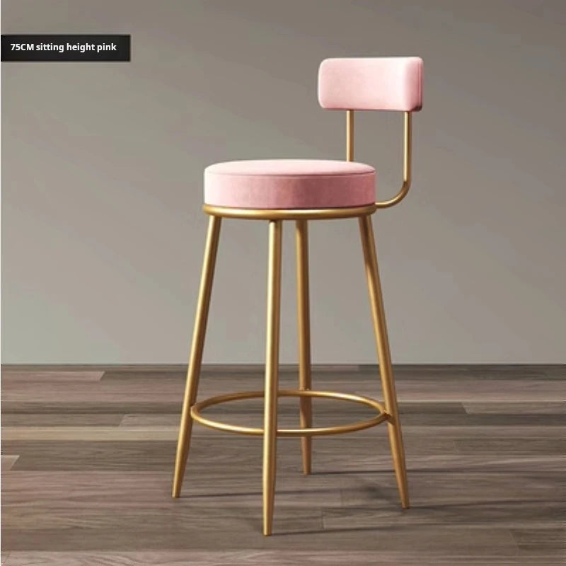 Nordic Iron Framed Low Backrest Upholstered Velvet Armless Bar Stools/Colors- Blue/Green/Black/White/Pink/Gold
