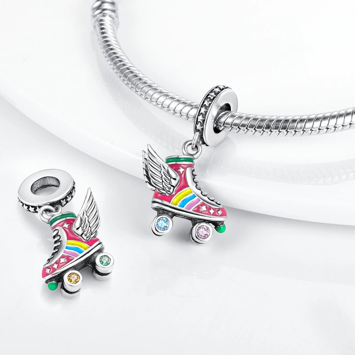 Fine Irregular Silver Plated Round Charms-Pendants Rope Link Bracelets/Colors-Silver/Pink/Multicolor/Floral/Animal