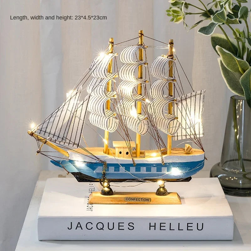 Wood/Fabric Nautical Sailboat Models/Colors-White/Black/Blue