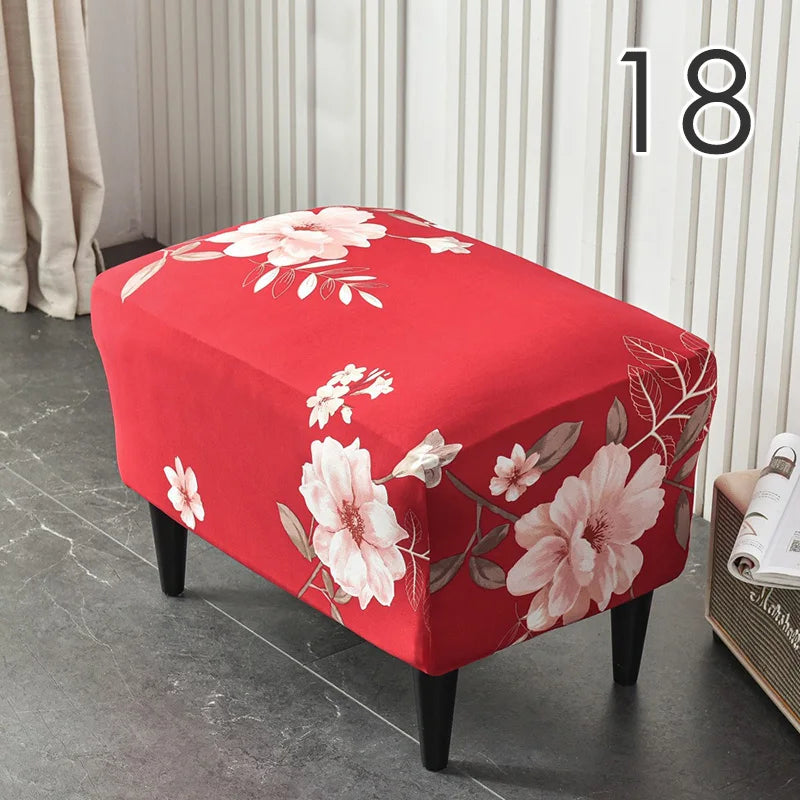 Rectangle Shaped Polyester Elastic Spandex Stretch Ottoman Slipcovers/Colors-Multicolor/Red/Floral/Black/Orange/Beige/Gray