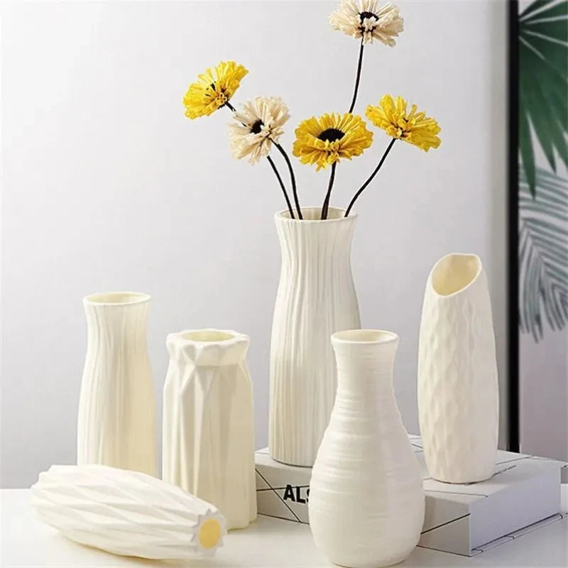 Nordic Modern Plastic Round Bottle Decorative Vases/Colors-White/Pink