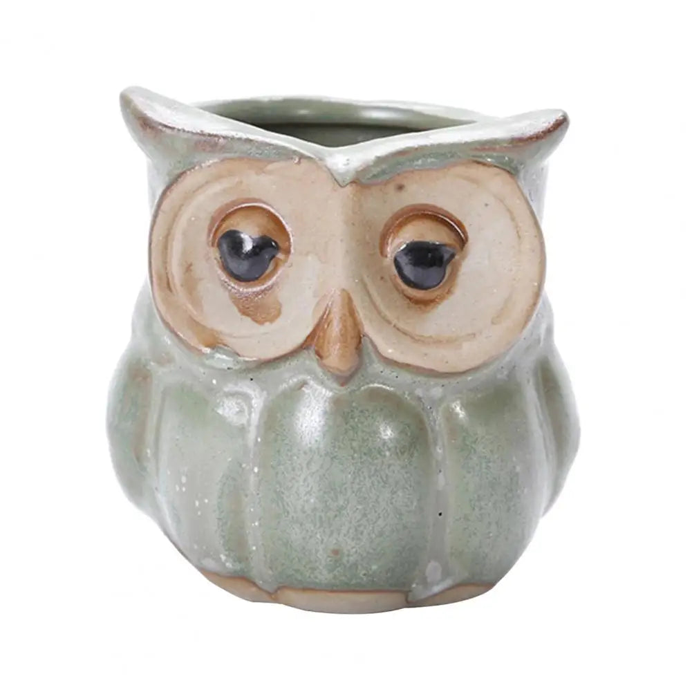 No-EN-Name-Null Modern Mini Green Ceramic Cute Owl Shaped Animal Desktop Flower Pots