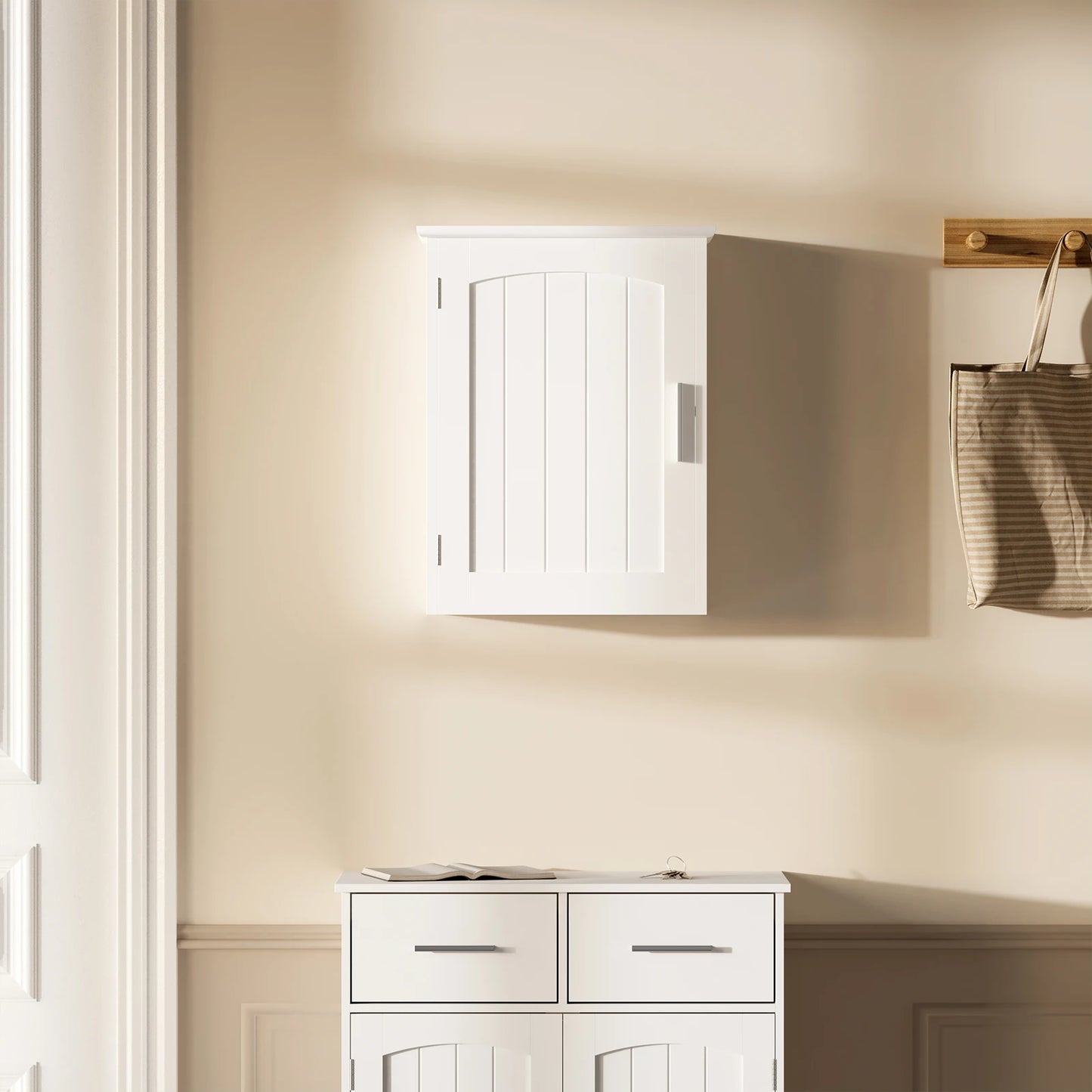 White Melamine Wall Hanging Bathroom Cabinet w/ Adjustable Shelf/Door/Metal Hinges/Dimension: 40x18x52cm (L x D x H)