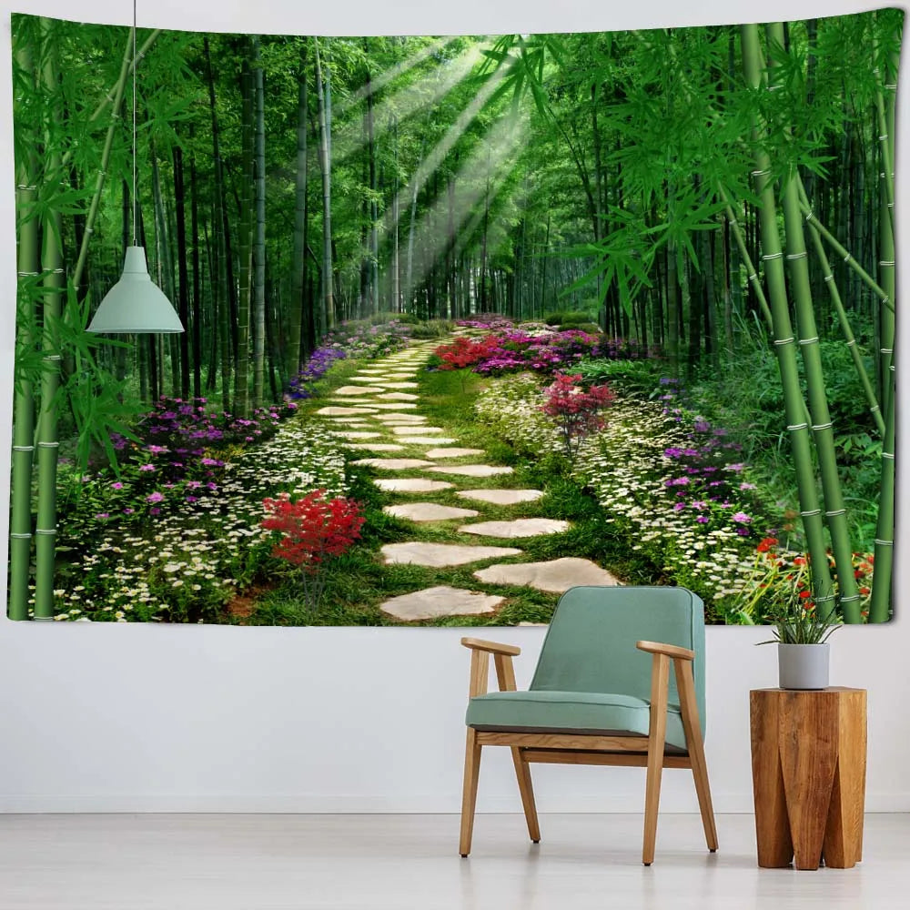 Bamboo tapestry natural landscape 3d printing wall hanging home decoration aesthetics room art wall decoration blanket