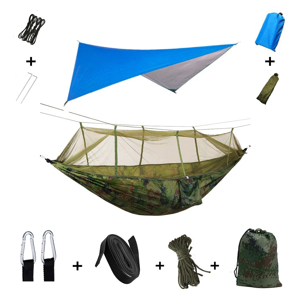 Outdoor Lightweight Waterproof Portable Nylon Mosquito Net-Rope Sleeping Camping Tarp Hammocks/Colors-Camouflage/Gray/Pink/2 Tree Straps/2 Steel Carabiners/Hammock Bag/Load Bearing Weight : 440 lbs