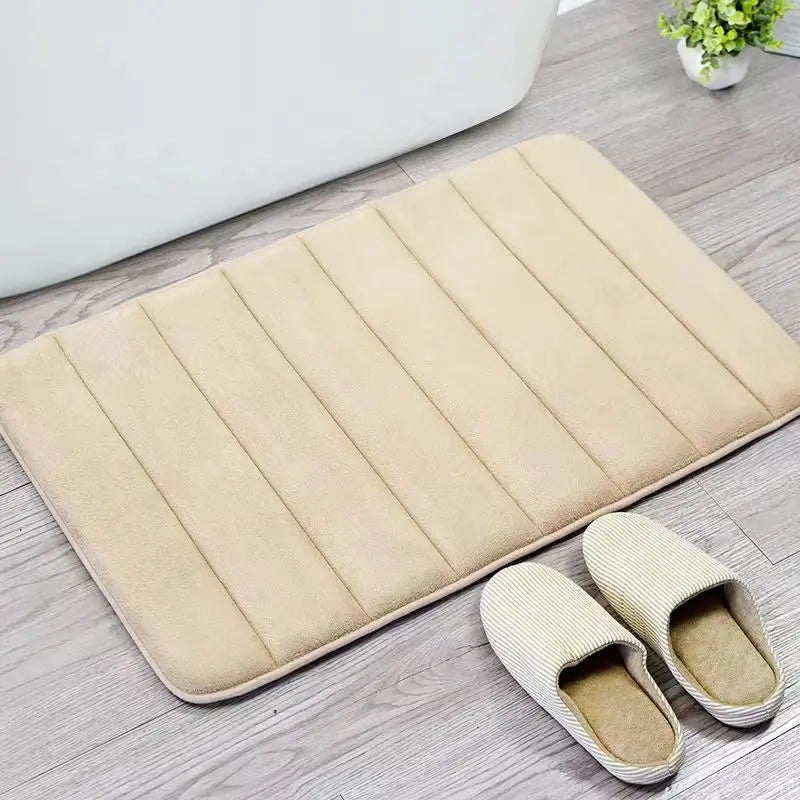 Rectangle Super Absorbent Memory Foam Core Polyester Soft Anti-Slip PVC Bottom Bathroom Mats/Colors-Black/Multicolor/ Gray/Beige/White/Striped