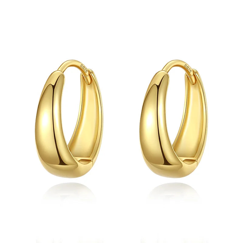 TRUSTDAVIS Adult Women Fine Sterling Silver-Gold-Plated Round Metal Hoop Earrings