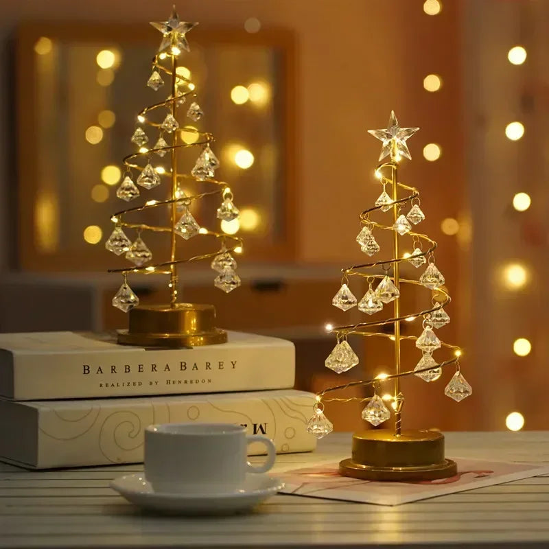 Acrylic Warm White LED Tabletop Fade-Wear-Resistant Christmas Tree Round Metal Base Table Lamps/ Battery Operated /3-AA Batteries (Not Included)/On/Off Switch/Colors-Gold/White/Clear/Silver