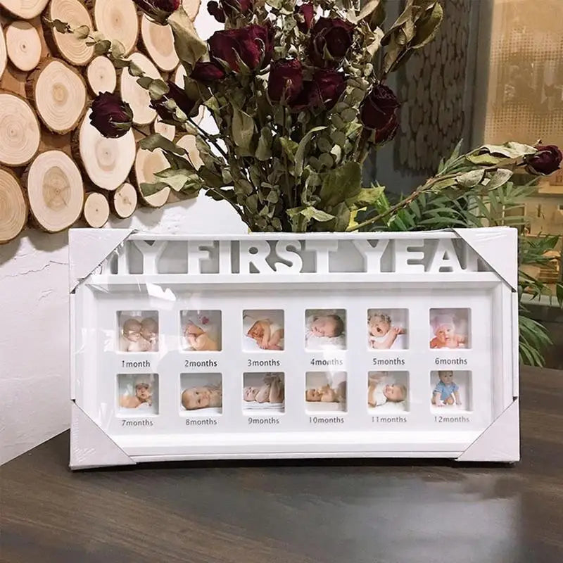 White Plastic Rectangle Babies My First Year Of Growth 12 Months Display Picture Frames/Cardboard Back