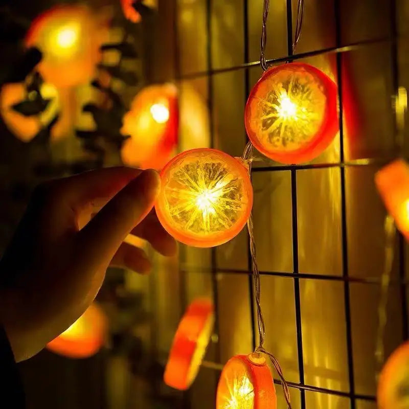 No-EN-Name-Null Outdoor-Indoor Waterproof Warm White LED Lights Round Cartoon Glowing Yellow Lemon Slices Shaped Dry Battery Power Light Ropes-Strings/Colors-Green/Yellow/Orange/White/Multicolor/AA Batteries Not Included