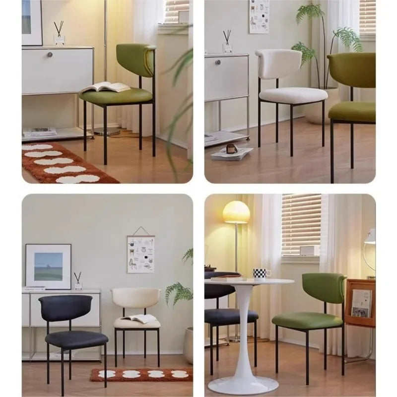 Upholstered Real-Life French Cream Style Genuine Leather Cushion Dining Chairs/ Metal Frame Legs/Colors-Beige/Black/Green/Yellow
