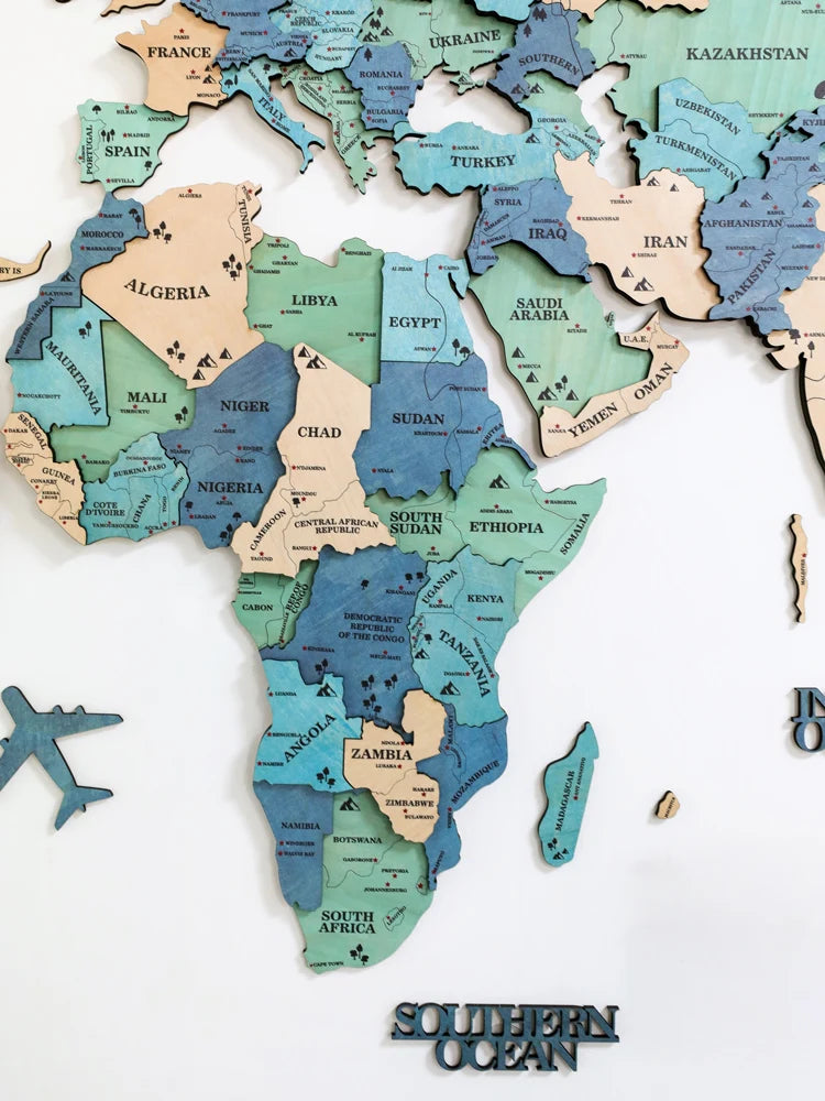 World Light Emitting Map Solid Wood Stereoscopic Wall Decoration/Colors-Brown/Blue/Beige/Black