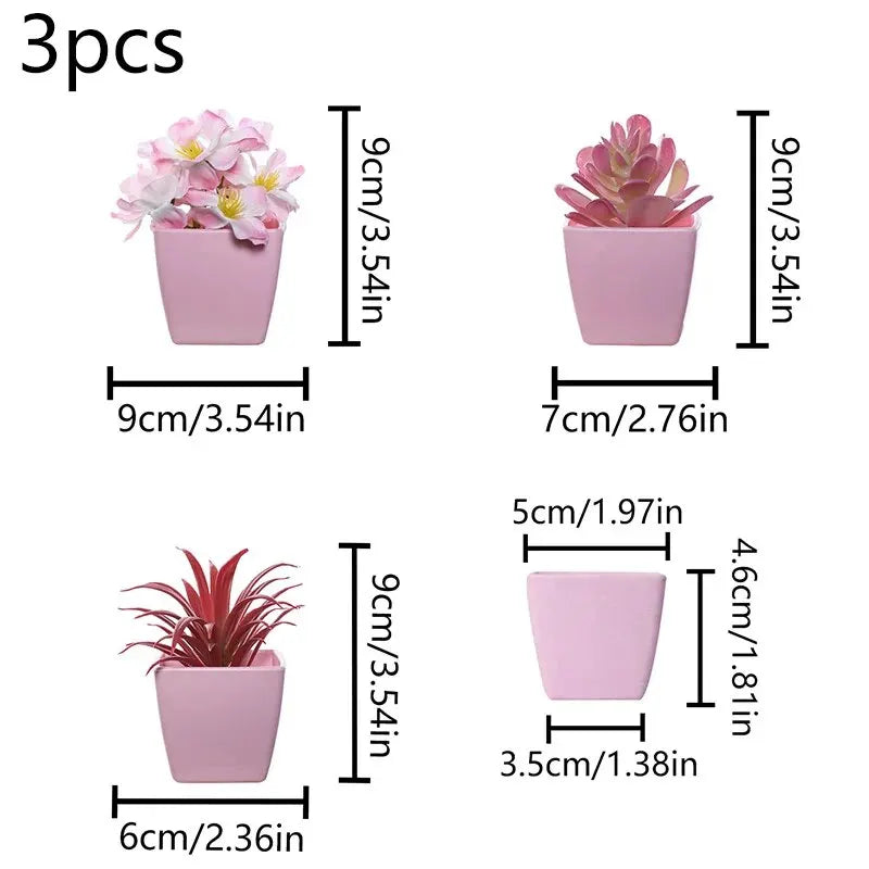 Indoor Pink Floral Artificial Hydrangea Bonsai Flower-Square Pot