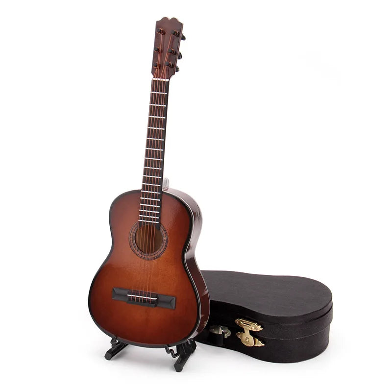 10cm Mini Folk Classical Wooden Guitar Models w /Metal Strings/Colors-Coffee/Blue/Yellow