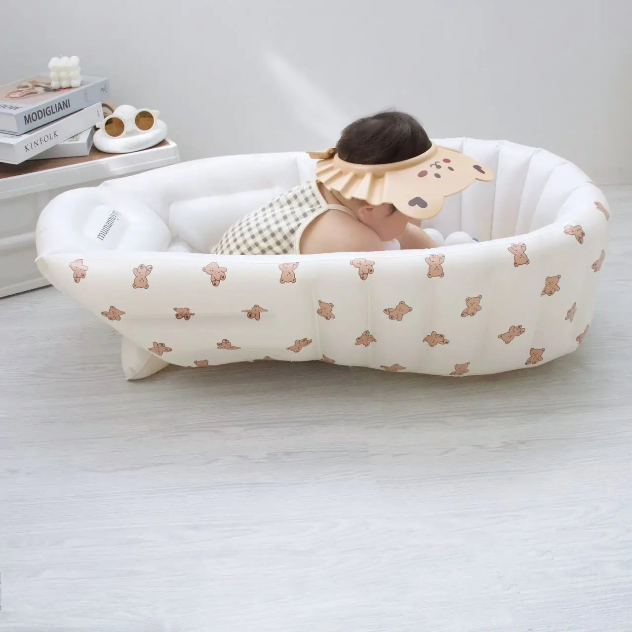 Newborn Babies-Preschooler Foldable PVC Soft Inflatable Bathtubs/Ages: Newborn 0-3 Years Old/ Colors-Animals/Khaki Bear/Rabbit/Love Bear/Olive/Little Bear Head/Tiger