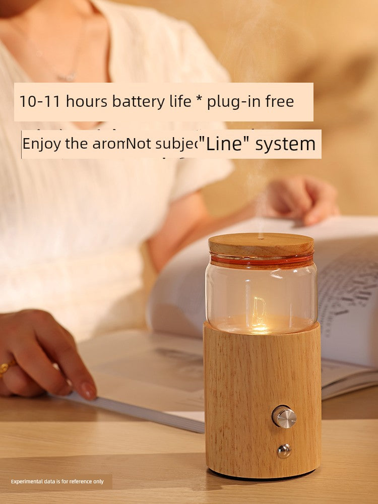 Home Glass Atomizer Plant Aroma Spray Diffuser Air Freshener Long-Lasting Adjustable Wireless Timing Cold Fragrance Deodorant Cylindrical Shape Natural Wood Base