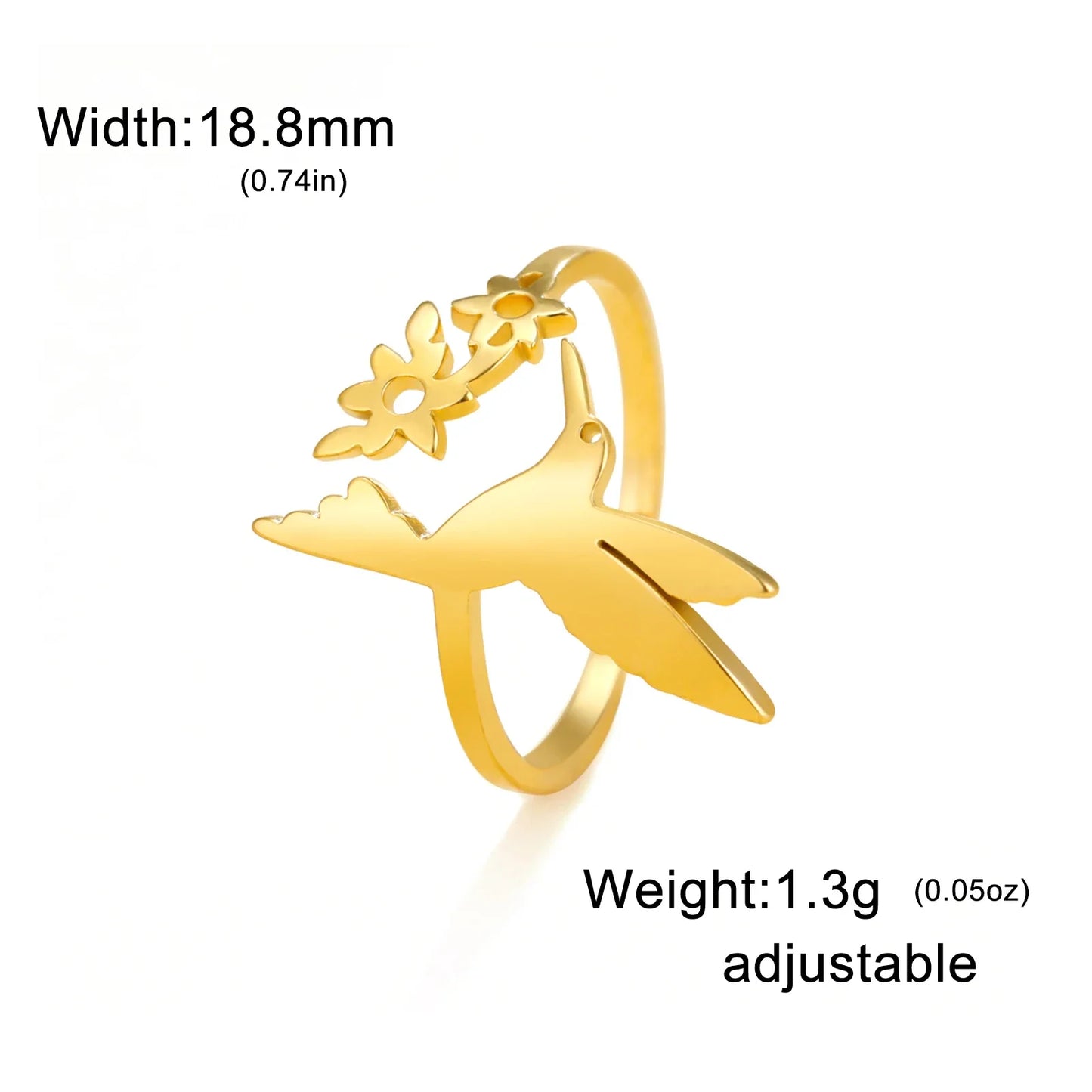 Skyrim Adult Women Metal Gold-Silver Plated Hummingbird-Flowers Open Adjustable Imitation Finger Rings