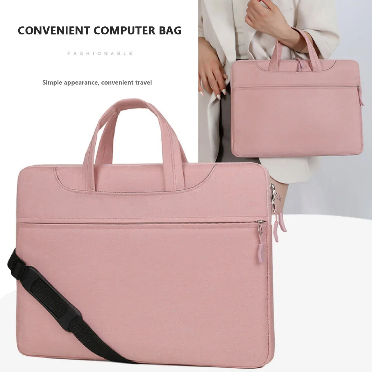 Men Briefcase Front Zipper Nylon Bags /Straps-Handle/ 15.6 inch Laptop/Multi-Pocket Design/Felt Lining/Laptop Compartment/Colors-Pink/Gray/Blue/Black