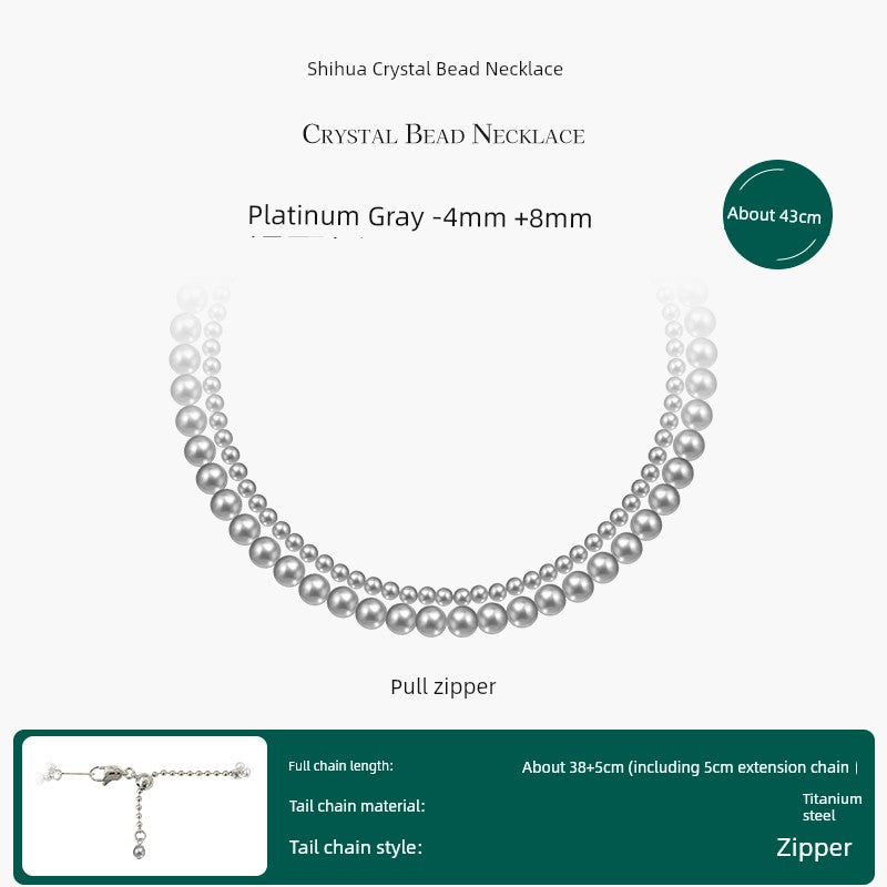 Adult Women Annaya Baby Swarovski Crystal Glass Double-Layer Twin Shell White Pearls Ball Chain Imitation Metal Pendant Necklaces/ Colors-White/Silver/Blue
