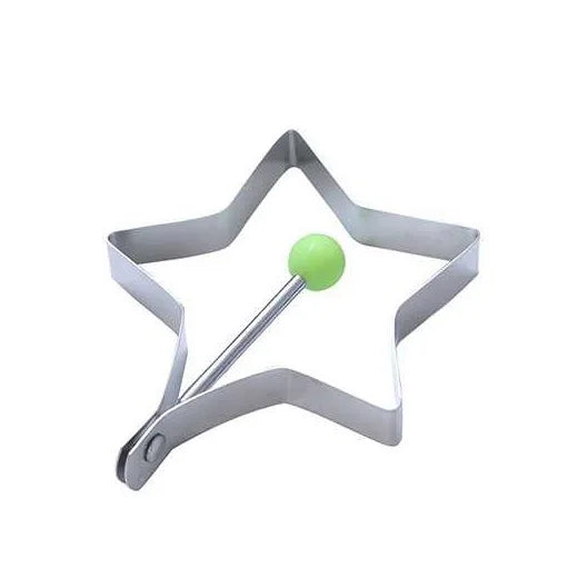 Kitchen 5 PCS Set Silver Stainless Steel Round-Heart-Flower-Five-Pointed Star-Mouse Shaped Egg Mold Inward Handle Round Light Green Ball Rings