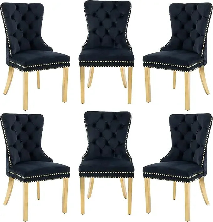 6pcs/ Upholstered Velvet Kitchen Dining Set/ Tufted Legs/ Nail-Head Trim/Colors-White/Blue/Gray/Black