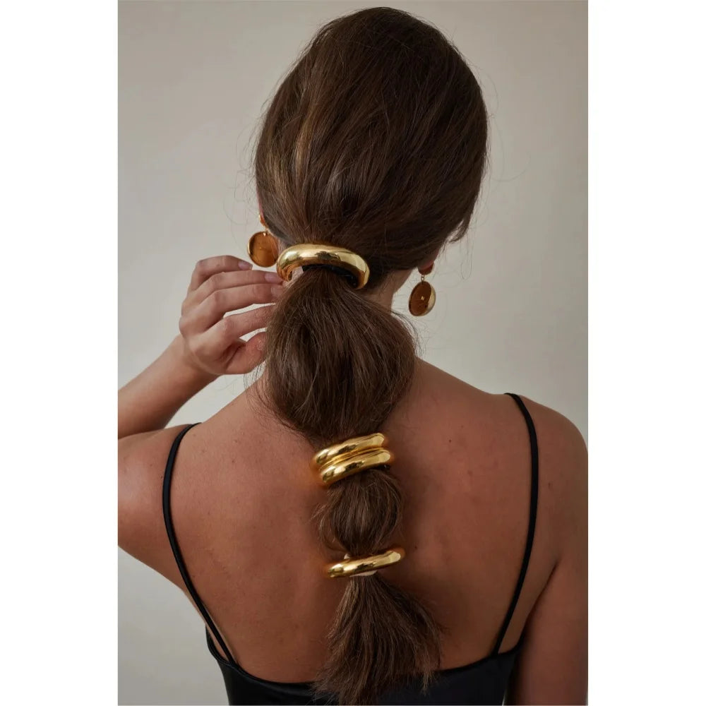 YOUTHWAY Small Sleek Stainless Steel Metal Plastic-Synthetic Fabric Petite Glossy Arch Pony Cuff Ponytail Holders/Colors-Gold/Silver/Black/Multicolor