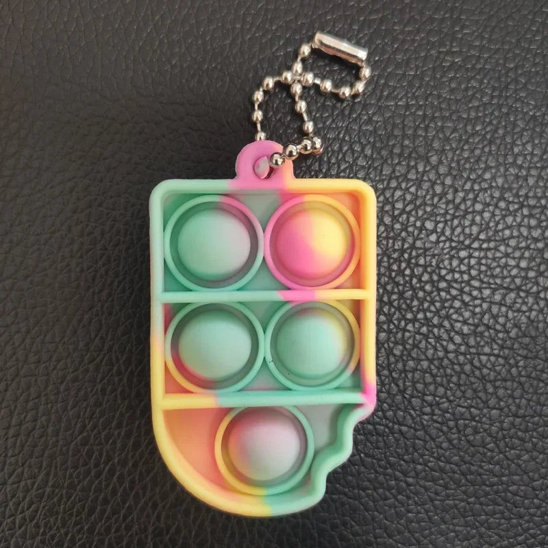 Multiple Shapes Mini Keychain Pinch Music Silicone Push Pops Rainbow Sherbet Ice Cream Colors Fidget Toys/Colors-Pink/Multicolor/Ages: 18 + Years Older