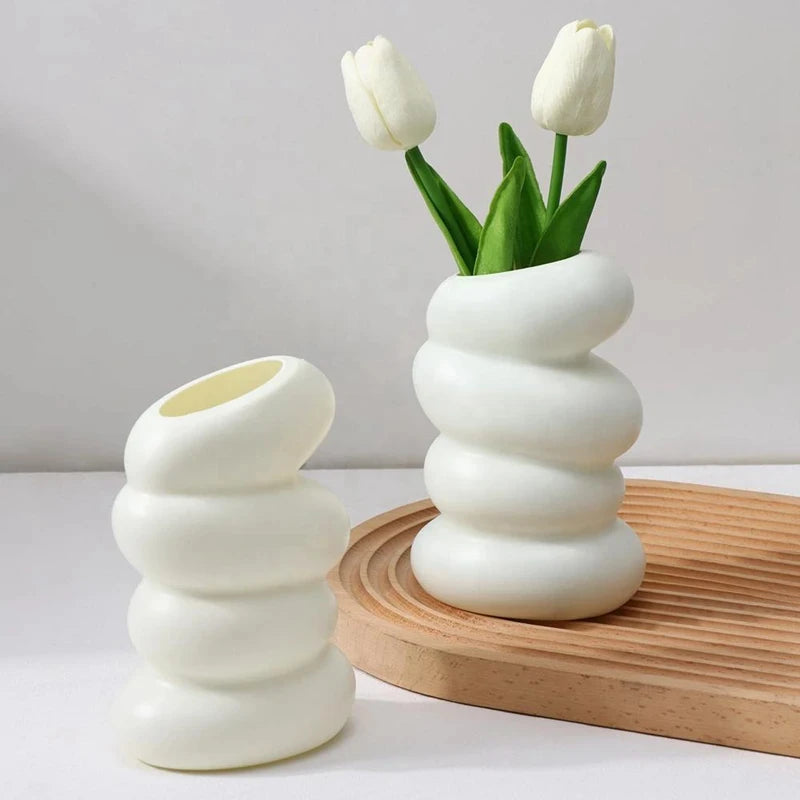 Modern Plastic Nordic Round Unique Spiral White Decorative Vases
