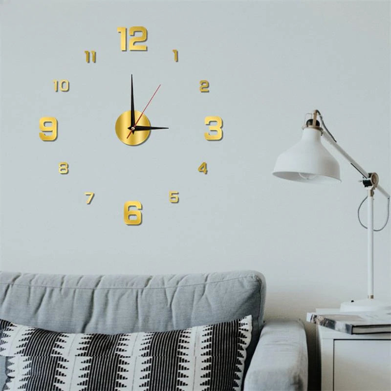 Vintage Vibe Black Hands-Number Silent Frameless Battery Powered DIY Acrylic Sweep Digital Wall Clocks/Colors-Red/Black/Silver