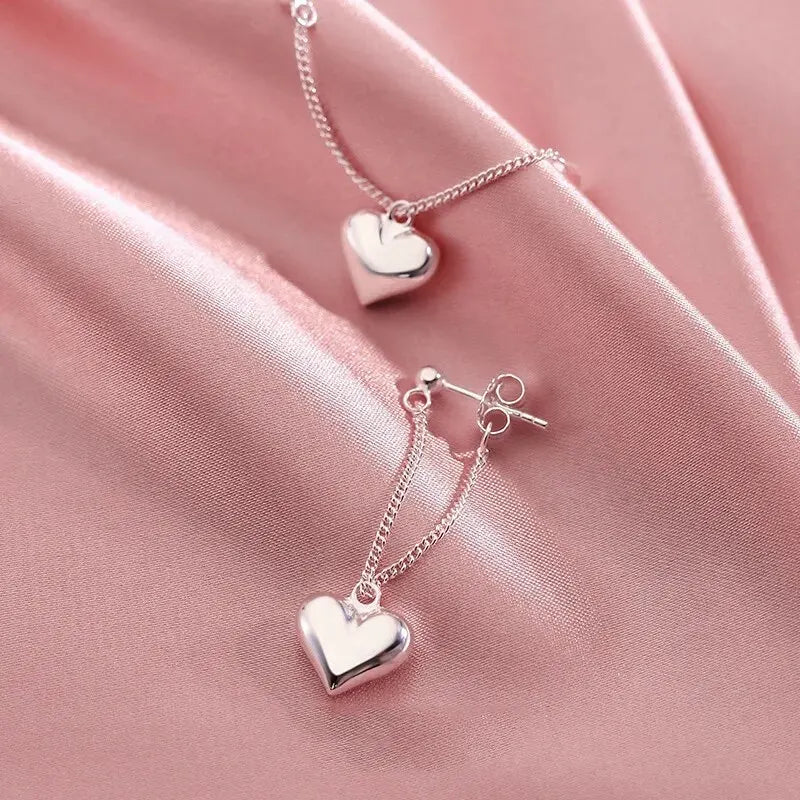 Women Silver Imitation Geometric Heart-Shaped Hoop Chain Earrings