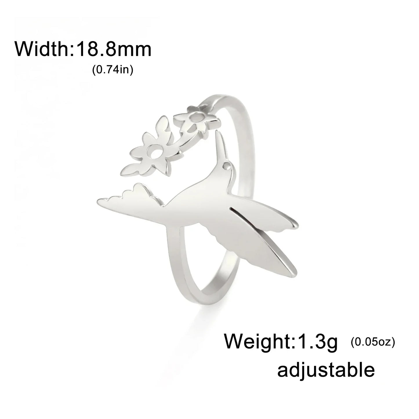 Skyrim Adult Women Metal Gold-Silver Plated Hummingbird-Flowers Open Adjustable Imitation Finger Rings
