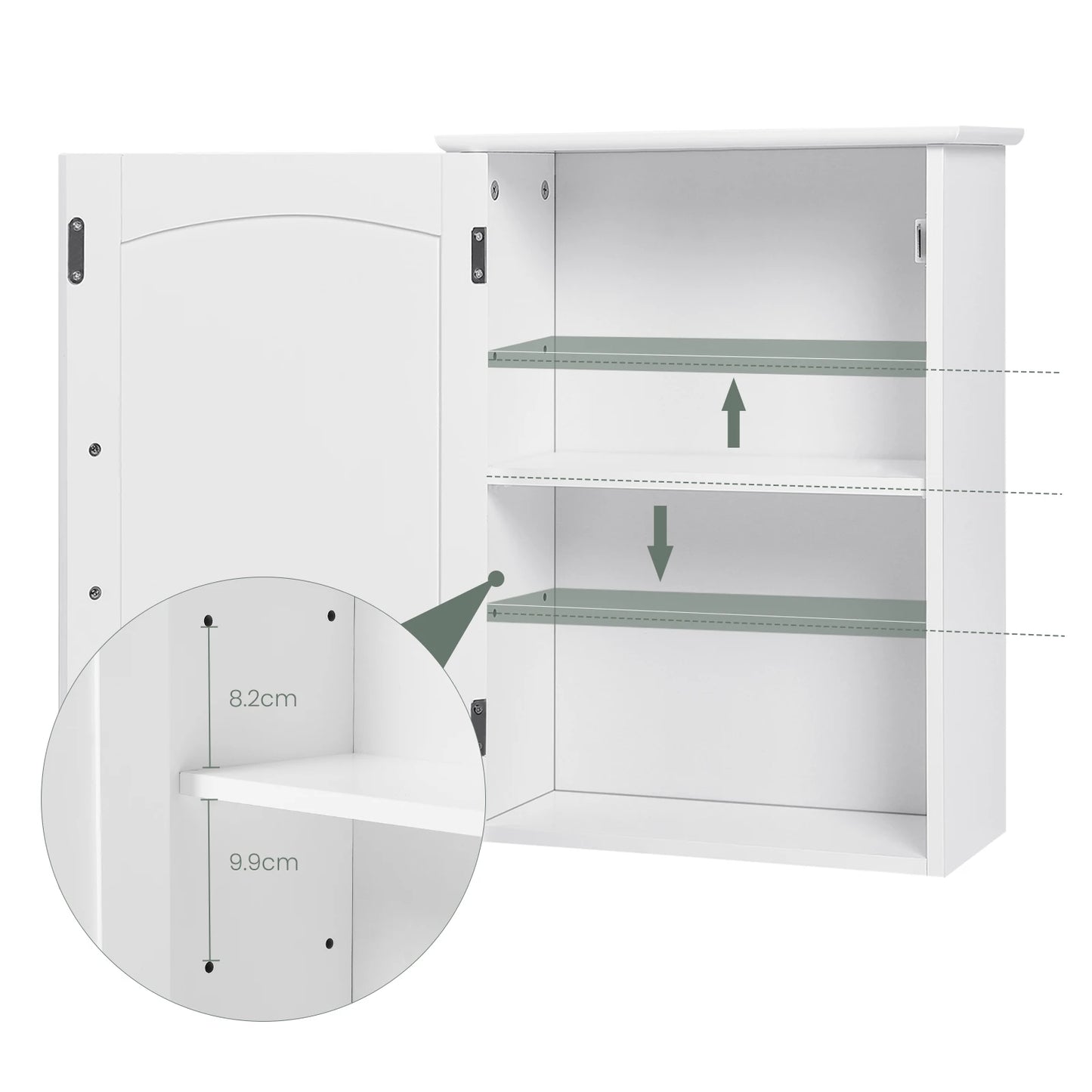 White Melamine Wall Hanging Bathroom Cabinet w/ Adjustable Shelf/Door/Metal Hinges/Dimension: 40x18x52cm (L x D x H)