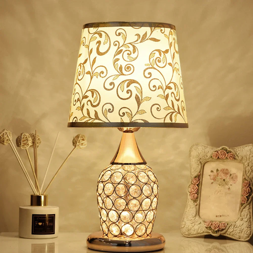 Modern Plastic Warm White LED European-Style Crystal Floral Fabric Shade Direction Up-Down Table Lamps/Colors-Yellow/Floral