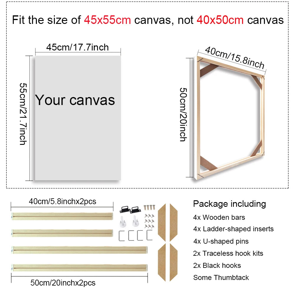 Unisex DIY Craft Single Rectangle Nature Wood Frames For Canvas Oil-Water Painting Kits /Colors-Brown/Beige