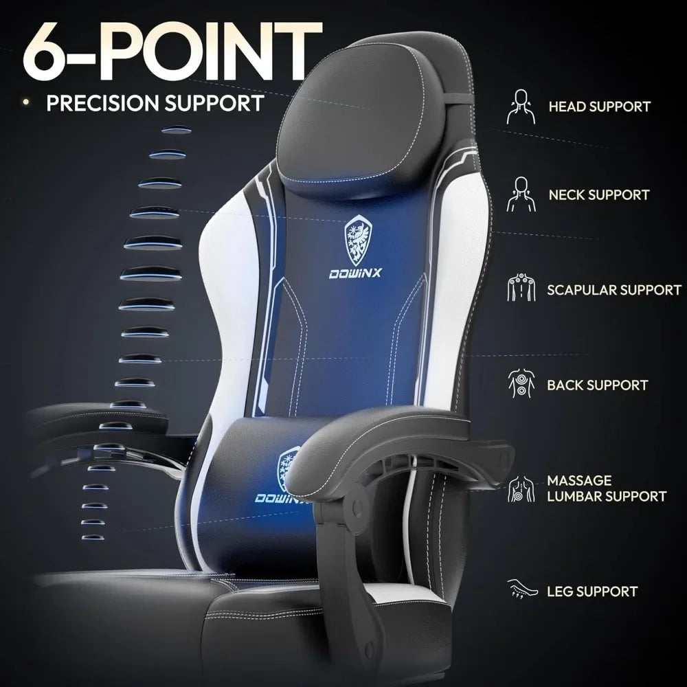No-EN-Name-Null Adult Black-White-Blue Upholstered Soft Padded Faux Leather Vinyl Fabric Ergonomic Massaging Lumbar Support Footstool Individual Pocket Spring Seat Computer Gaming Chairs