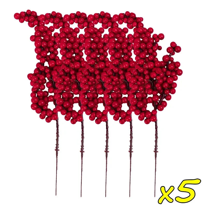 50PCS Branch Indoor Artificial Plastic Foam Non-Flowering Red Holly Berries Flower Bouquet Plants