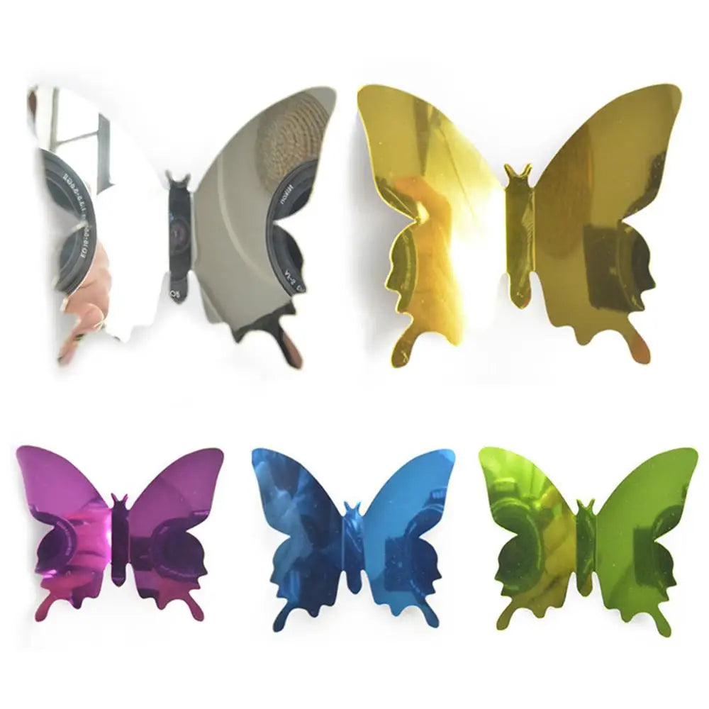 12Pcs/ 3D Butterfly Mirror Wall Decals/ Removable/Colors-Purple/Blue/Gold/Silver