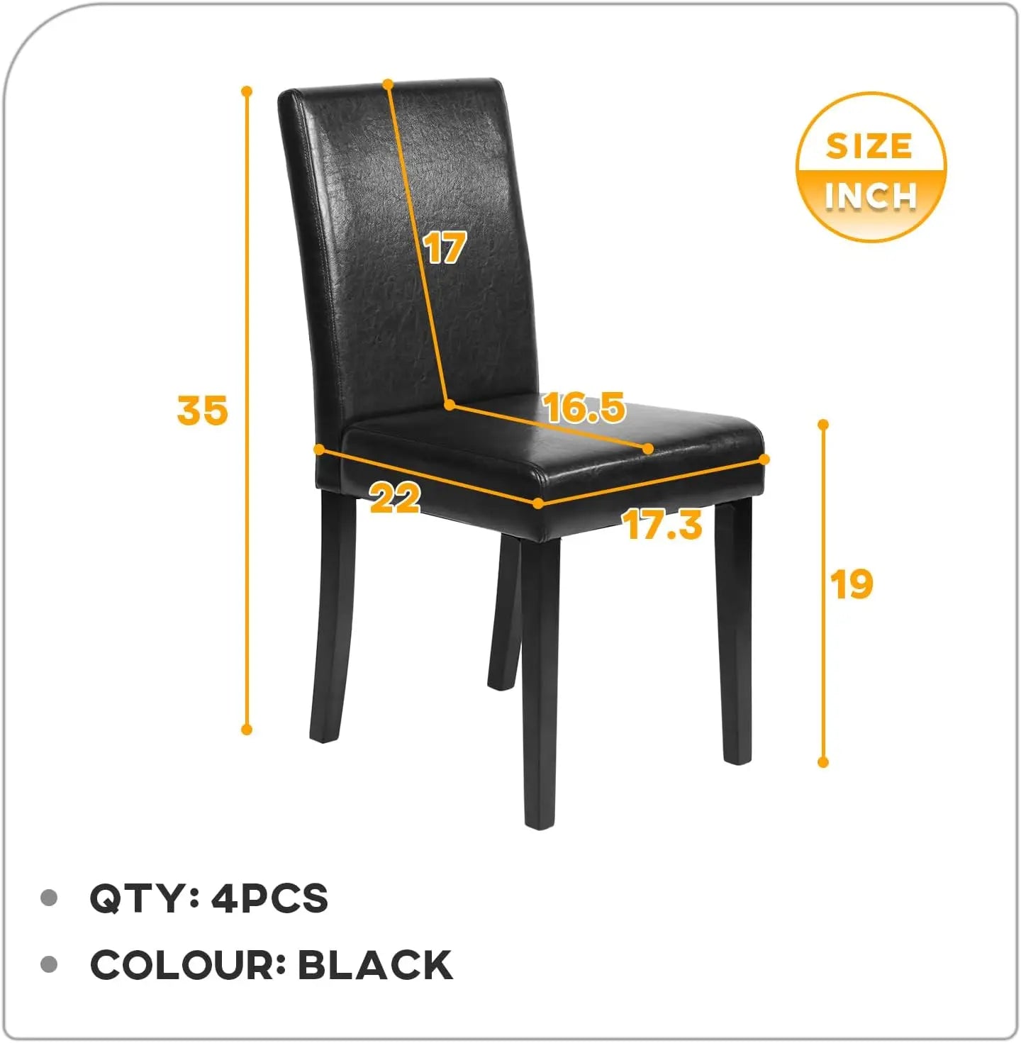 4pcs Black Modern Wood Dining Chairs Set w/ PU Leather Upholstered Soft Foam Cushions
