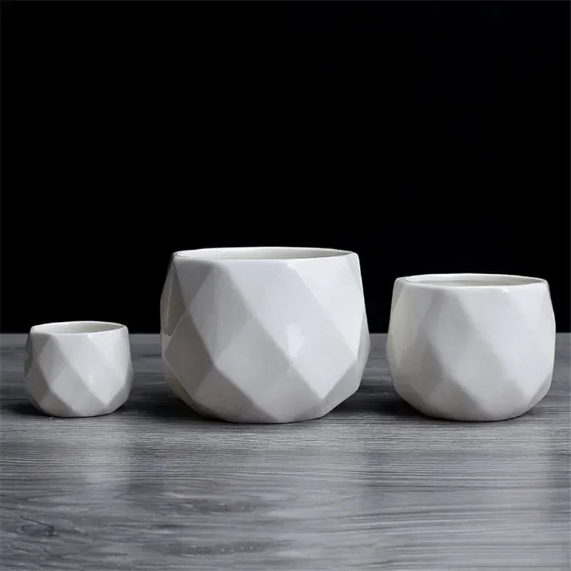 Creative Ceramic Diamond Geometric Flowerpot Simple Succulent Plant Container Green Planters Small Bonsai Pots Home Decoration