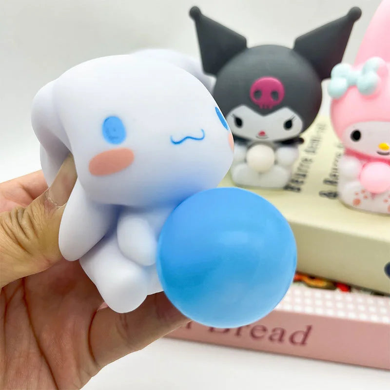 10 PCS Soft Squeezable Plastic Synthetic Silicone Cartoon Anime Sanrio Kuromi Melody Animal Anxiety-Stress Relief Toys/Ages: 13-18 Years Old Adults/Colors-Pink/White/Gray/blue/Black/Multicolor/Dots