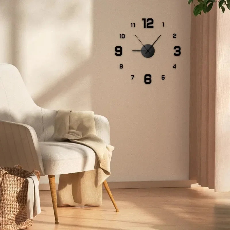 Vintage Vibe Black Hands-Number Silent Frameless Battery Powered DIY Acrylic Sweep Digital Wall Clocks/Colors-Red/Black/Silver